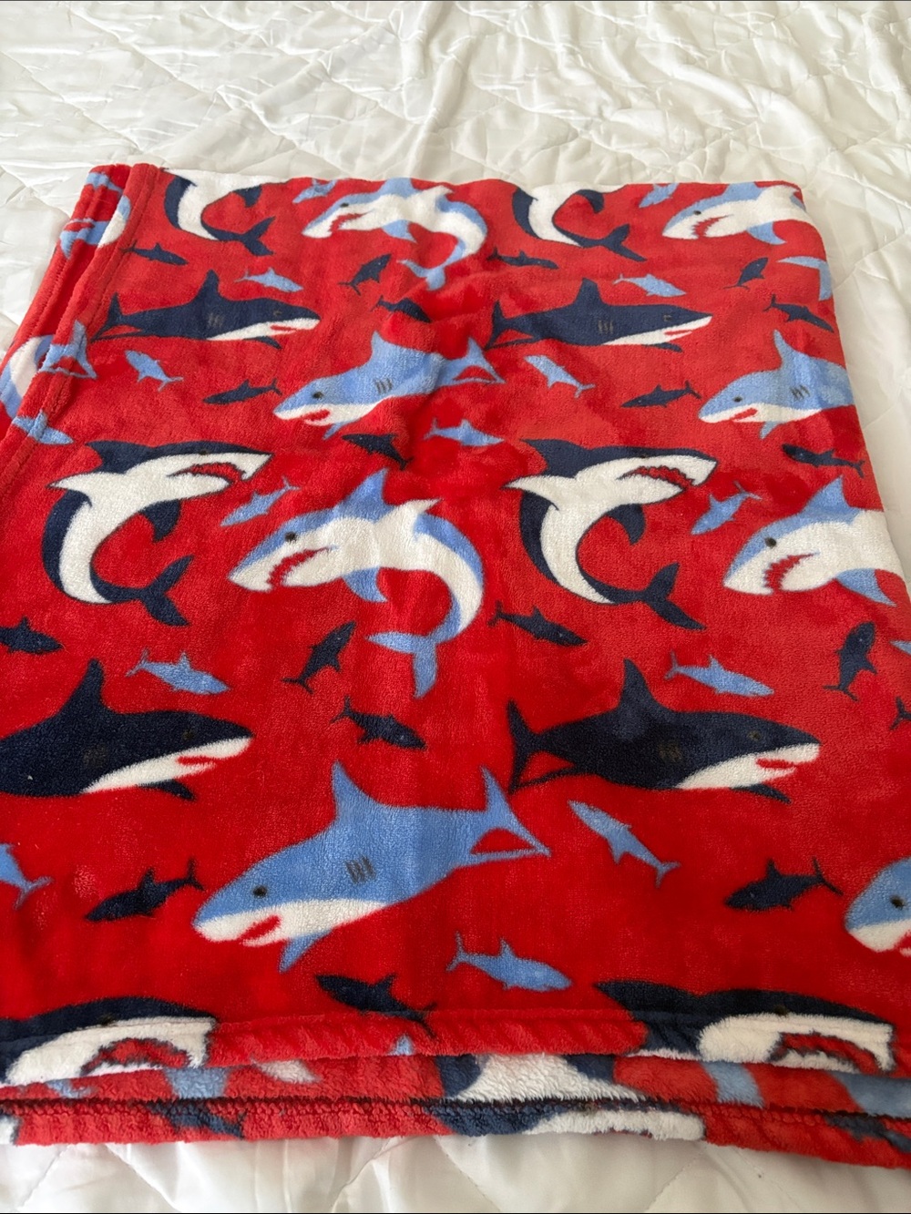 Shark Print Plush Throw Blanket - Red, Blue, White